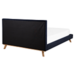 Eu King Size Bed Dark Blue Chenille 5ft3 Upholstered Frame Channel Tufted Headboard Beliani