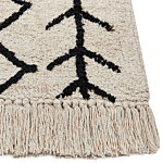 Area Rug Beige And Black Cotton 80 X 230 Cm Rectangular Geometric Pattern Boho Oriental Style Beliani