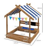 Outsunny Wooden Sandbox With Canopy House Design Brown