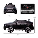 Homcom 12v Audi E-tron Licensed Ride On Car, Two Motors Battery Powered Toy With Remote Control, Lights, Music, Horn, Black