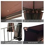 Outsunny Hexagon Gazebo Patio Canopy Party Tent Outdoor Garden Shelter W/ 2 Tier Roof & Side Panel - Brown