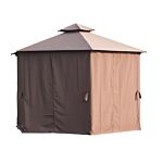 Outsunny Hexagon Gazebo Patio Canopy Party Tent Outdoor Garden Shelter W/ 2 Tier Roof & Side Panel - Brown