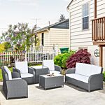 Outsunny 7 Seater Outdoor Rattan Garden Furniture Sets With Wicker Sofa, Reclining Armchair And Glass Table, Grey