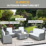 Outsunny 7 Seater Outdoor Rattan Garden Furniture Sets With Wicker Sofa, Reclining Armchair And Glass Table, Grey