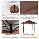 Outsunny 3x3.5m Hexagonal Pop Up Gazebo Party Canopy Height Adjustable Tent Sun Shelter W/ Mosquito Netting Zipped Door, Brown