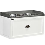 Pawhut Stainless Steel Raised Dog Bowls With 21l Storage Drawer For Large Dogs And Cats - White