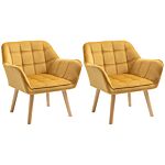 Homcom Armchair Accent Chair Wide Arms Slanted Back Padding Iron Frame Wooden Legs Home Bedroom Furniture Seating Set Of 2 Yellow