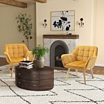 Homcom Armchair Accent Chair Wide Arms Slanted Back Padding Iron Frame Wooden Legs Home Bedroom Furniture Seating Set Of 2 Yellow
