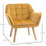 Homcom Armchair Accent Chair Wide Arms Slanted Back Padding Iron Frame Wooden Legs Home Bedroom Furniture Seating Set Of 2 Yellow