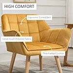 Homcom Armchair Accent Chair Wide Arms Slanted Back Padding Iron Frame Wooden Legs Home Bedroom Furniture Seating Set Of 2 Yellow