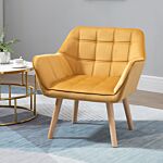Homcom Armchair Accent Chair Wide Arms Slanted Back Padding Iron Frame Wooden Legs Home Bedroom Furniture Seating Set Of 2 Yellow
