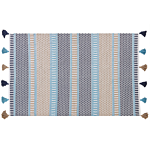 Rug Multicolour Wool 140 X 200 Cm With Tassels Striped Geometric Pattern Hand Woven Flat Weave Beliani