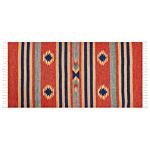 Kilim Area Rug Multicolour Cotton 80 X 150 Cm Handwoven Reversible Flat Weave Geometric Pattern With Tassels Traditional Boho Living Room Bedroom Beliani