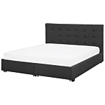 Eu Super King Size Bed Dark Grey Fabric 6ft Upholstered Frame Buttoned Headrest With Storage Drawers Beliani