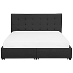 Eu Super King Size Bed Dark Grey Fabric 6ft Upholstered Frame Buttoned Headrest With Storage Drawers Beliani