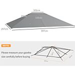 Outsunny 3 X 4m Gazebo Canopy Replacement Cover, Gazebo Roof Replacement (top Cover Only), Light Grey