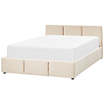 Ottoman Bed Light Beige Velvet Upholstery Eu King Size 5ft3 Tufted Headboard Storage Function Beliani