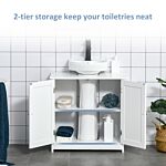 Kleankin 60x60cm Under Sink Storage W/ Adjustable Shelf Handles Drain Hole Bathroom Cabinet Space Saver Organizer White