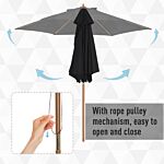 Outsunny 2.5m Wood Garden Parasol Sun Shade Patio Outdoor Wooden Umbrella Canopy Black