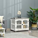 Pawhut Wooden Dog Crate Furniture Pet Kennel Cage End Table For Small Medium Dogs, Indoor, White, 85.5 X 59.5 X 68 Cm