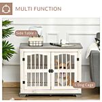 Pawhut Wooden Dog Crate Furniture Pet Kennel Cage End Table For Small Medium Dogs, Indoor, White, 85.5 X 59.5 X 68 Cm