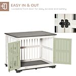 Pawhut Wooden Dog Crate Furniture Pet Kennel Cage End Table For Small Medium Dogs, Indoor, White, 85.5 X 59.5 X 68 Cm