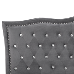 Eu King Size Bed Dark Grey Velvet 5ft3 Upholstered Frame Nailhead Trim Crystal Buttons Headrest Beliani