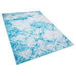 Area Rug Carpet Light Blue Polyester Fabric Quatrefoil Pattern Rubber Coated Bottom 140 X 200 Cm Beliani