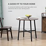 Homcom 85cm Dining Room Table, Industrial Style Kitchen Table Round With Steel Legs, Rustic Brown