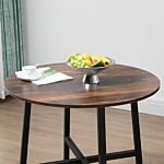 Homcom 85cm Dining Room Table, Industrial Style Kitchen Table Round With Steel Legs, Rustic Brown