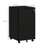 Vinsetto 2-drawer Vertical Filing Cabinet With Lock, Steel Mobile File Cabinet With Adjustable Hanging Bar For A4, Legal And Letter Size, Black