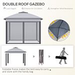 Outsunny 11' X 11' Pop Up Canopy, Double Roof Foldable Canopy Tent With Zippered Mesh Sidewalls, Height Adjustable And Carrying Bag, Event Tent Beige