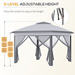 Outsunny 11' X 11' Pop Up Canopy, Double Roof Foldable Canopy Tent With Zippered Mesh Sidewalls, Height Adjustable And Carrying Bag, Event Tent Beige