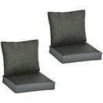 Outsunny Set Of 4 Outdoor Seat Cushions With Backrest, Fabric And Pe Rattan Cover, Water Repellent Seat Pads For Chair, Swing, Sofa, Grey