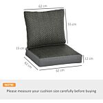 Outsunny Set Of 4 Outdoor Seat Cushions With Backrest, Fabric And Pe Rattan Cover, Water Repellent Seat Pads For Chair, Swing, Sofa, Grey