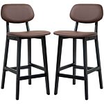 Homcom Bar Stools Set Of 2, Modern Breakfast Bar Chairs, Faux Leather Upholstered Kitchen Stools With Backs And Wood Legs, Brown