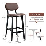 Homcom Bar Stools Set Of 2, Modern Breakfast Bar Chairs, Faux Leather Upholstered Kitchen Stools With Backs And Wood Legs, Brown