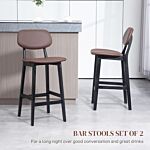 Homcom Bar Stools Set Of 2, Modern Breakfast Bar Chairs, Faux Leather Upholstered Kitchen Stools With Backs And Wood Legs, Brown