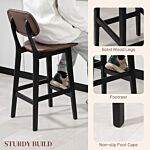 Homcom Bar Stools Set Of 2, Modern Breakfast Bar Chairs, Faux Leather Upholstered Kitchen Stools With Backs And Wood Legs, Brown