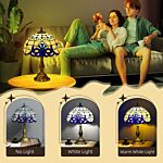 Homcom Stained Glass Table Lamp, Handmade Antique Bedside Lamp For Bedroom, Living Room, Home, Nightstand, Decorative Night Light, Blue