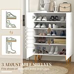 Homcom Narrow Shoe Storage Cabinet With Soft-close Hinges And Adjustable Shelves For 15-20 Pairs Of Shoes, White