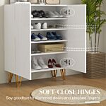 Homcom Narrow Shoe Storage Cabinet With Soft-close Hinges And Adjustable Shelves For 15-20 Pairs Of Shoes, White