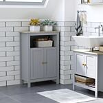 Kleankin Bathroom Floor Storage Cabinet Free Standing Unit With Compartment Adjustable Shelf Double-door Design, Free Standing Organizer, Grey