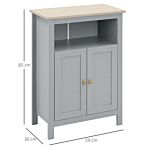 Kleankin Bathroom Floor Storage Cabinet Free Standing Unit With Compartment Adjustable Shelf Double-door Design, Free Standing Organizer, Grey