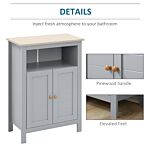 Kleankin Bathroom Floor Storage Cabinet Free Standing Unit With Compartment Adjustable Shelf Double-door Design, Free Standing Organizer, Grey