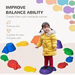 Outsunny Kids Balance Stepping Stones 11-piece Fish Shape Non-slip Obstacle Course Stackable Balance Blocks Exercise Toddler Balance - Multicoloured