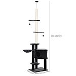 Pawhut Adjustable Height Floor-to-ceiling Vertical Cat Tree With Carpeted Platforms, Condo, Sisal Rope Scratching Areas