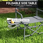 Outsunny Folding Directors Camping Chair, With Side Table - Grey