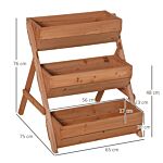 Outsunny 3 Tier Raised Garden Bed Wooden Elevated Planter Box Kit, 66l For Flower, Vegetable, Herb, 65x75x78cm, Brown