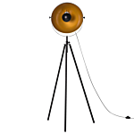 Floor Lamp Black With Gold Metal 170 Cm Tripod Base Adjustable Open Shade Industrial Design Beliani